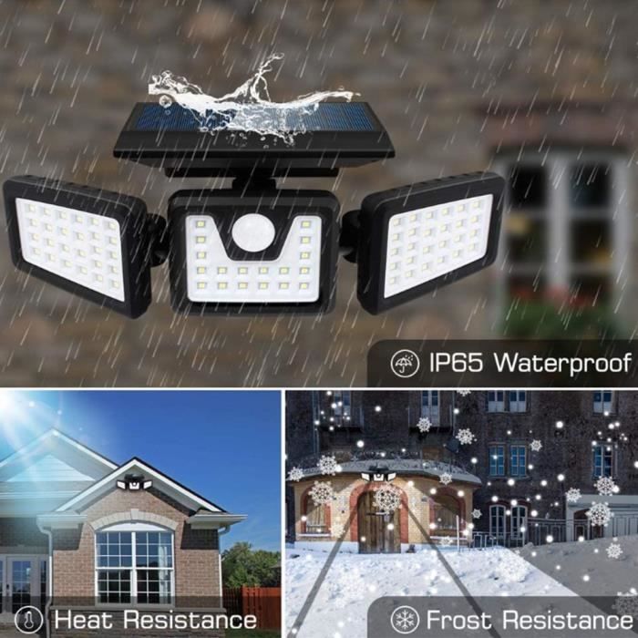 Projecteur solaire 3 têtes 70 LED détecteur de mouvement