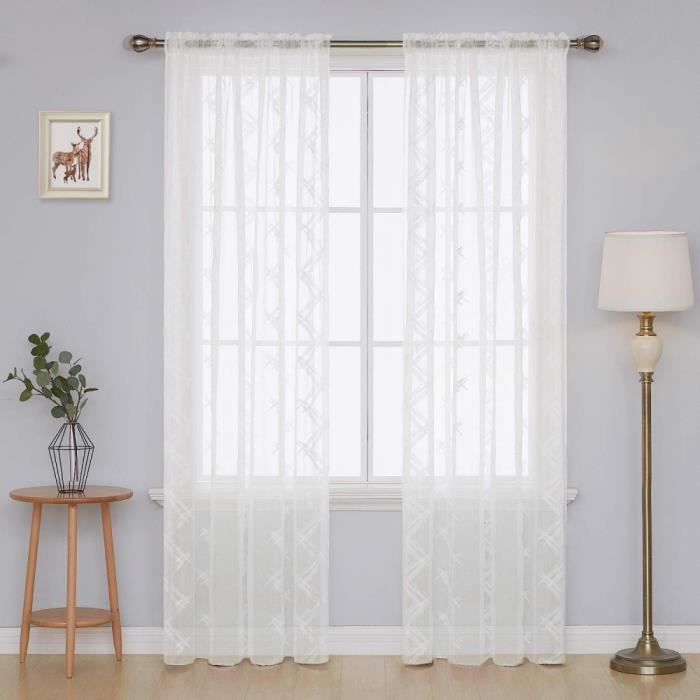 KnBoB Rideaux Voilage Brodés Fleurs Gris 132x138 Cm - Lot De 2 Panneaux Élégants Et Lumineux Pour Salon, Chambre Ou Balcon