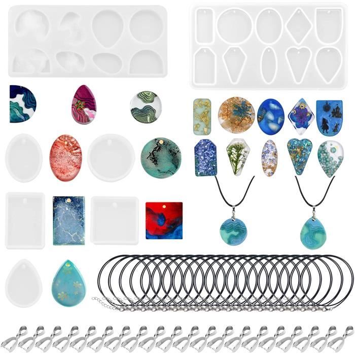 Ensemble de moules en silicone en résine époxy pour fabrication de bijoux pour collier, pendentif, boucles d'oreilles, bracelet, breloques, 33 formes 0,9 à 4,2 cm