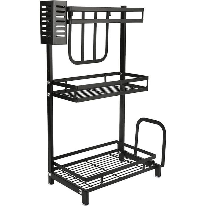 Étagère Murale Porte-épices En Acier Inoxydable Noir - Organisateur De Cuisine Polyvalent Pour Condiments Et Produits