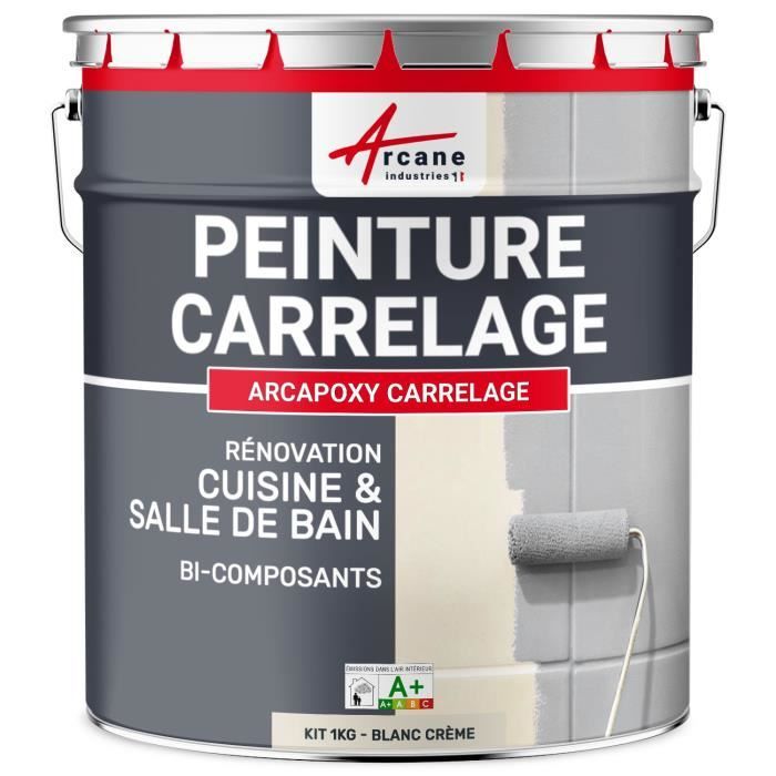 Résine carrelage cuisine & SdB bi-composante : ARCAPOXY CARRELAGE RAL 9001 Blanc crème - Kit 1 Kg jusqu'à 10 m² pour 2 couches