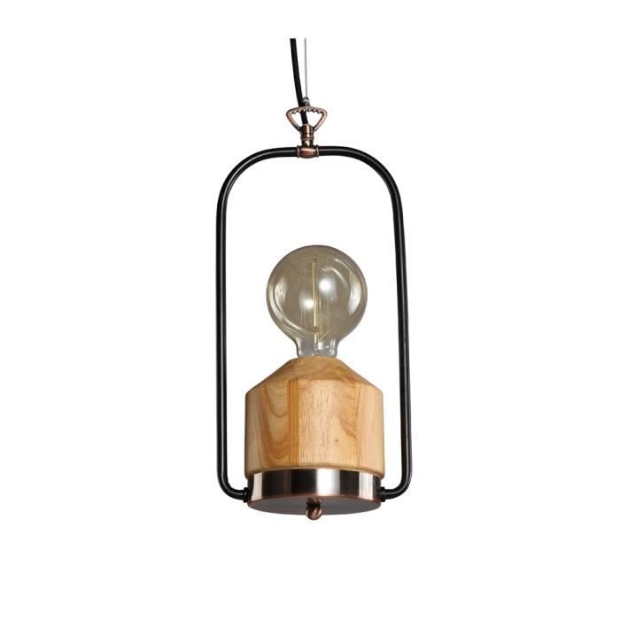 Suspension Bois Et Metal Finition Laiton Vieilli Lampe Baladeuse