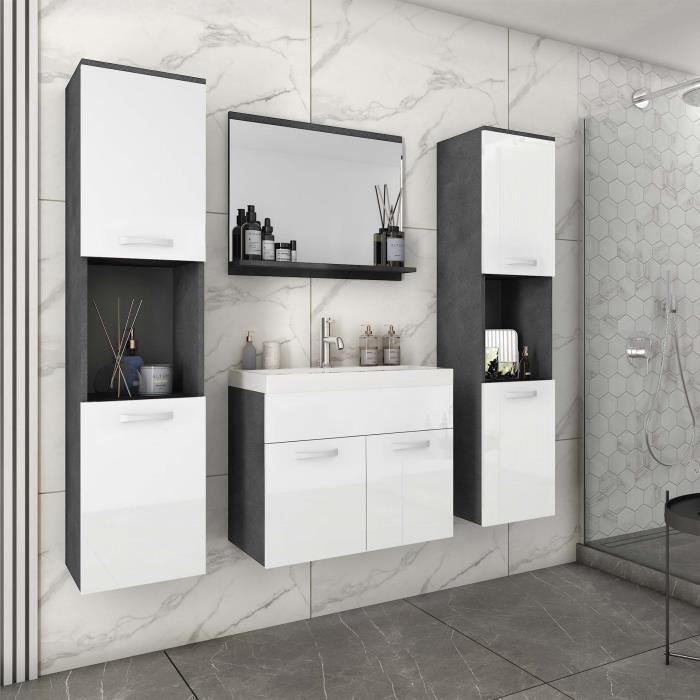 Ensemble meubles salle de bain suspendu XL Gris foncé et blanc