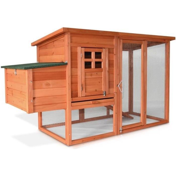 BB LOISIRAM Poulailler en bois pour jardin ext&eacute;rieure poules cage canard &eacute;quip&eacute; d&rsquo;un perchoir 182 x 75 x 103 cm XXL mod&egrave;le 131 