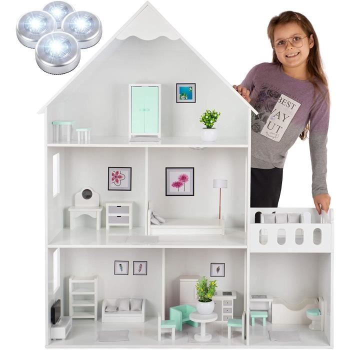 Kinderplay Grande Maison Poupee Bois de Poupee Barbie Version Avec Accents vert Menthe avec 38 Accessoires Maison de Poupee Hau