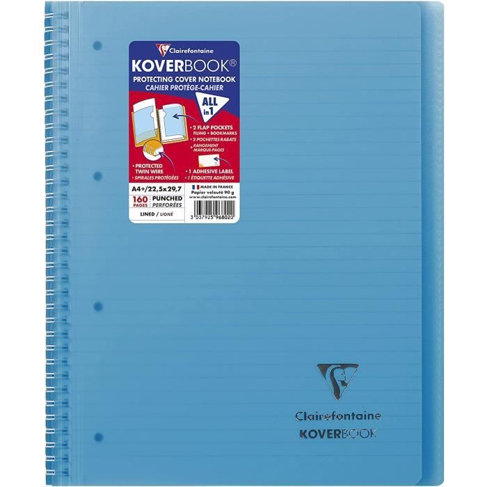 596802C Un Cahier à Spirale Koverbook Bleu - A4+ 22,5x29,7 cm
