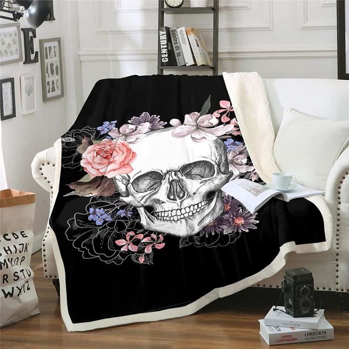 Couverture en flanelle motif tête de mort et fleurs Pour canapé 60x120Cm[1199]
