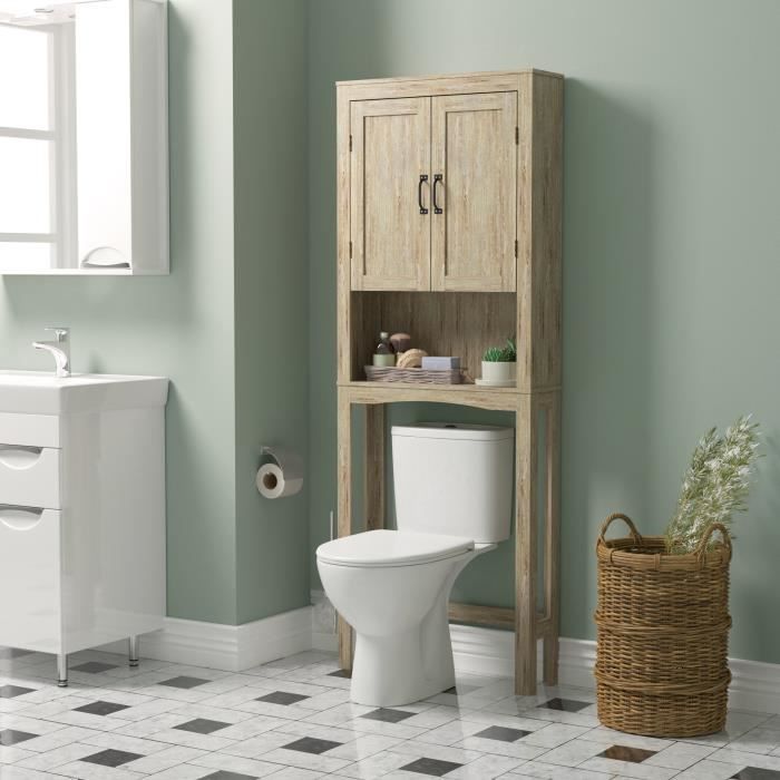 Meuble WC Meuble Dessus Toilette L 65cm en Bois PB Etagères Réglables