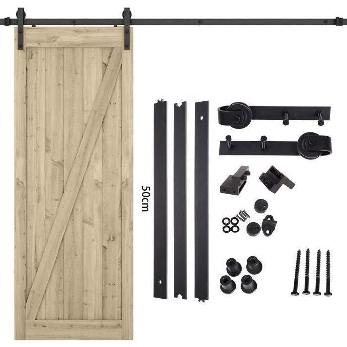 U-Do Porte Coulissante en Porte de Grange 150CM Bois Moderne Noir Grange Armoire Hardware Kit de Rail pour une porte