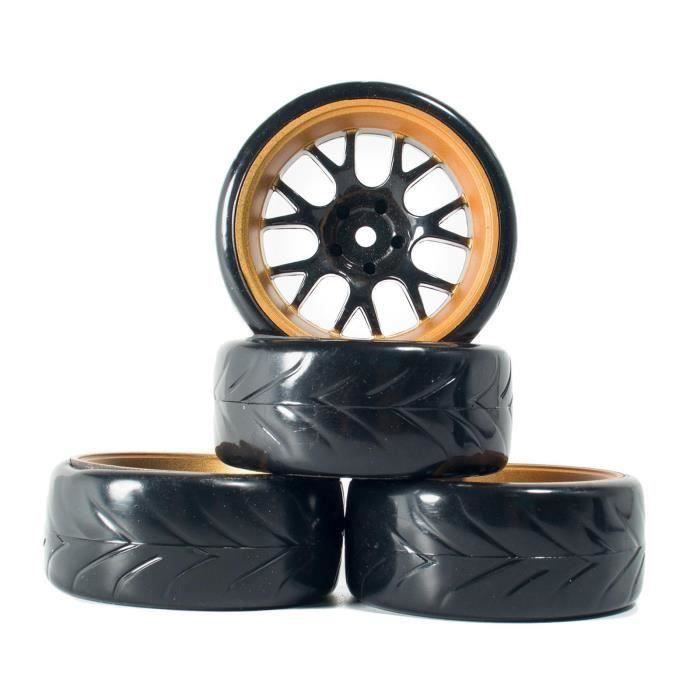 Mkcavne 4 PièCes 58mm Pneus 12mm Roues Hexagonales avec éPonge pour Voiture de DéRive 1/10 1/12 RC 3Racing M5 M04 M05