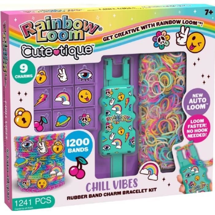Bandai Rainbow Loom Cute Tique – Coffret Fabrication Automatique de Bracelets Élastiques Loisir Créatif Contient 1200 Élastiques Auto Loom et accessoires Assortiment Jouet Enfant et +