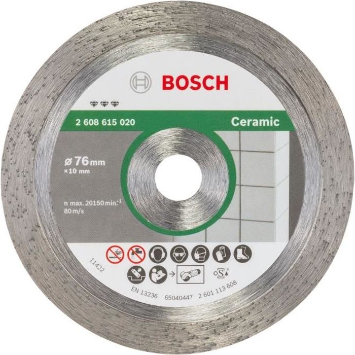 Disque à tronçonner diamanté - BOSCH - 2608615020 - Ø76 mm - Alésage 10 mm - Tranchant continu