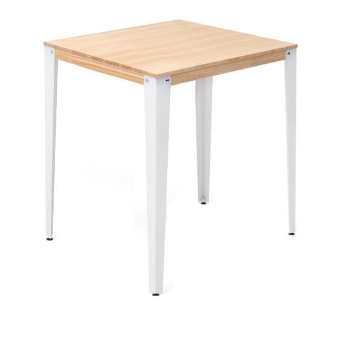 table mange debout lunds - box furniture - blanc-naturel - style scandinave - plateau en bois massif de pin