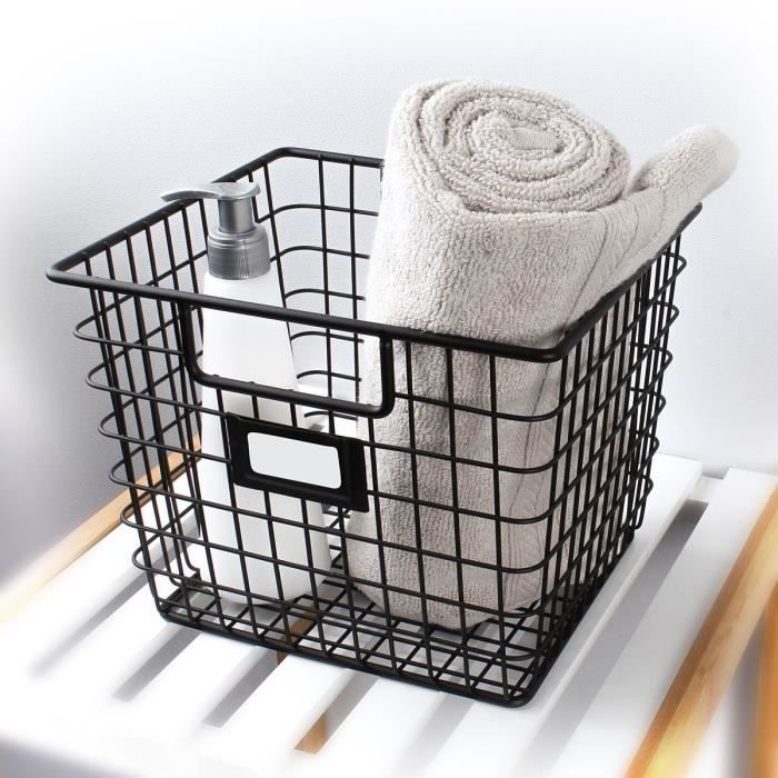 la salle de bains les courses panier de rangement multifonctionnel en fil métallique à suspendre HOJKMA Panier de rangement en maille d'acier avec anse en bois blanc idéal pour la cuisine