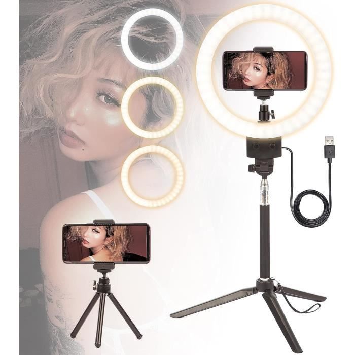 12" LED Ring Light Avec Trépied, Anneau Lumineux Réglable Avec