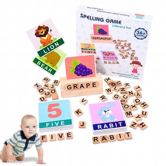 Jeu D'orthographe Montessori - Blocs Lettres Et Cartes Mots - Apprentissage Enfants 3-6 Ans