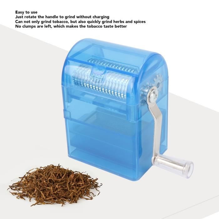 Coupe-tabac à manivelle Broyeur à manivelle pour tabac, broyeur à fumer  portable avec étui de rangement pour tabac (bleu)
