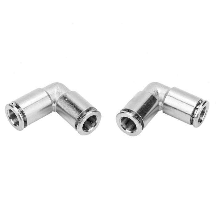 2 Raccords Rapides Pneumatiques Coudés 90° - En Cuivre Nickelé - Pour Tuyaux PU/nylon 8mm