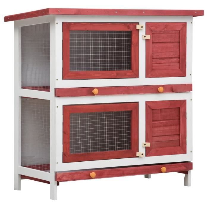 mengyyshop Clapier dextérieur 4 portes Rouge Bois 92431