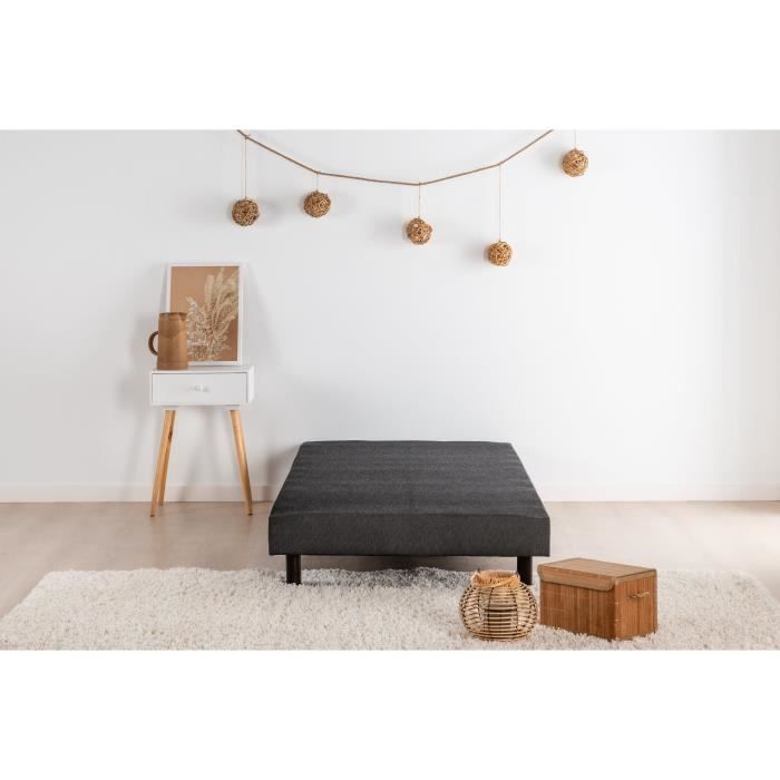 DEKO DREAM Rakenne Sommier tapissier à lattes 90 x 190 - Bois massif gris anthracite + pieds