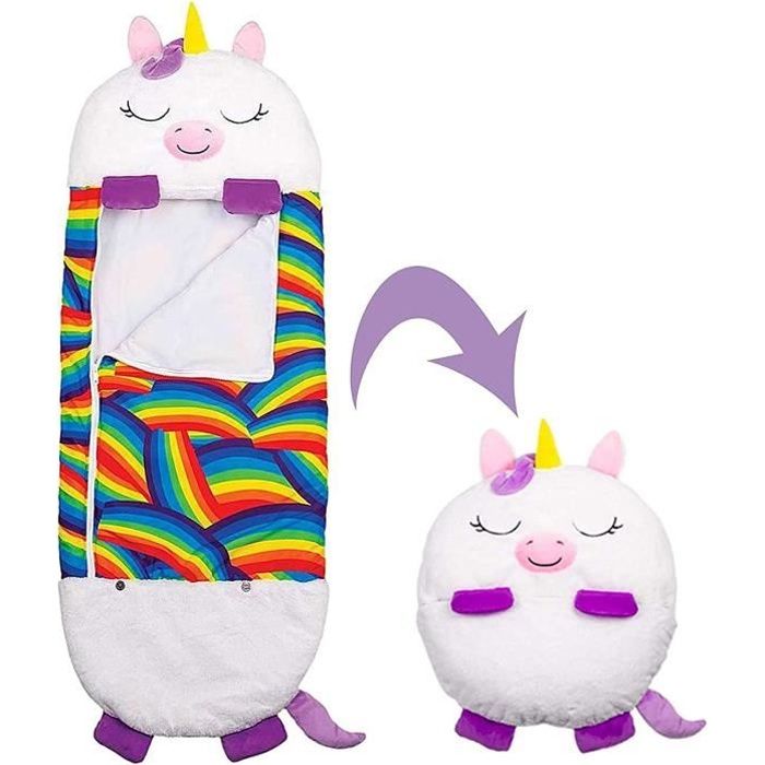 Sac de Couchage Et Oreiller de Jeu Oreiller Sac de Couchage pour Enfants Cadeau de Noël Sac de Couchage Animal Licorne