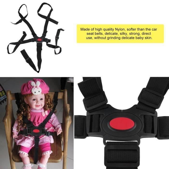 Harnais De Sécurité 5 Points Pour Poussette Et Chaise Haute - Ajustable, En Nylon, Convertible En 3 Points - Sécurité Bébé