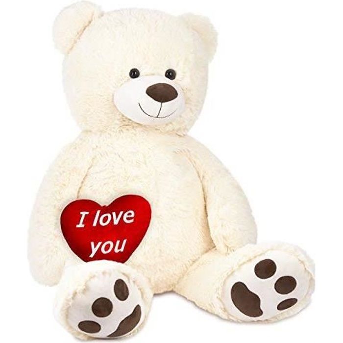 BRUBAKER Peluche géante XXL - Ours/Nounours - 150 cm - Beige - Cœur en  Peluche 'I Love You' Inclus