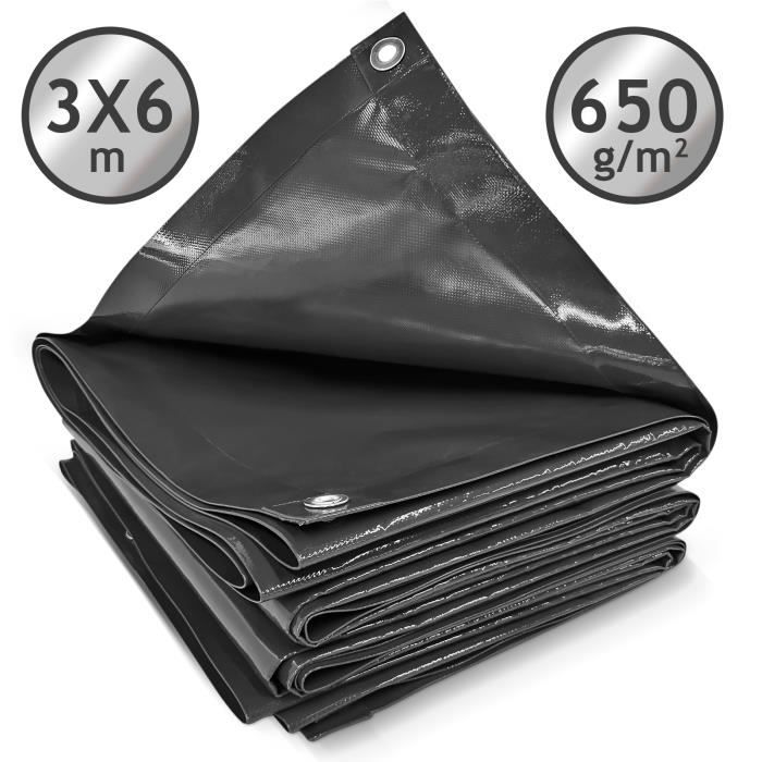 Jago - Bâche de Protection - 2x3m, imperméable, résistante aux intempéries, Polyester revêtu de PVC 650 g/m², Noir - couverture étanche d'extérieur