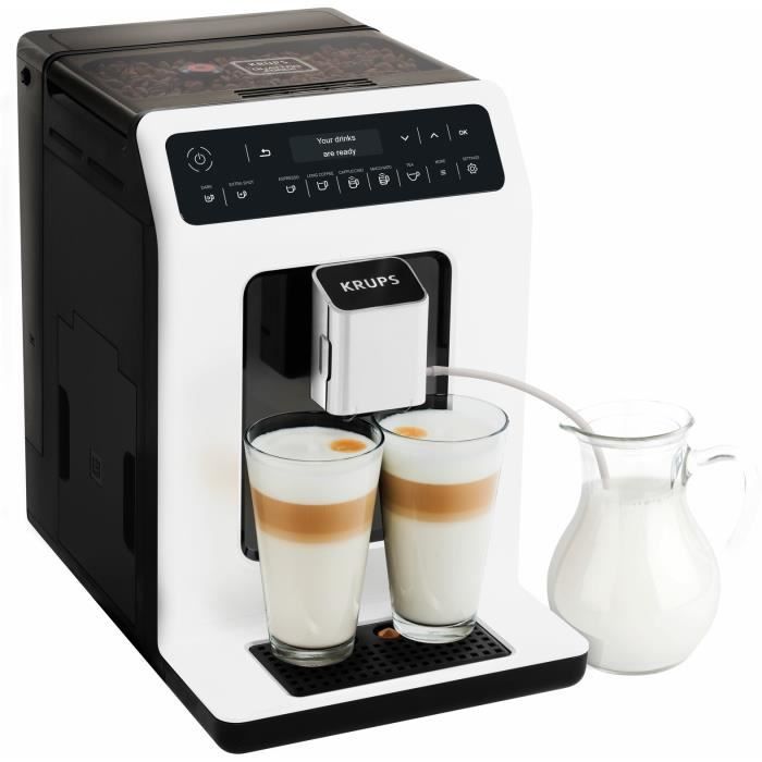 KRUPS Machine à café grains Broyeur à grain, 15 boissons 2 tasses  simultanées Cafetière Espresso et Cappuccino Evidence EA890110 - Cdiscount  Electroménager