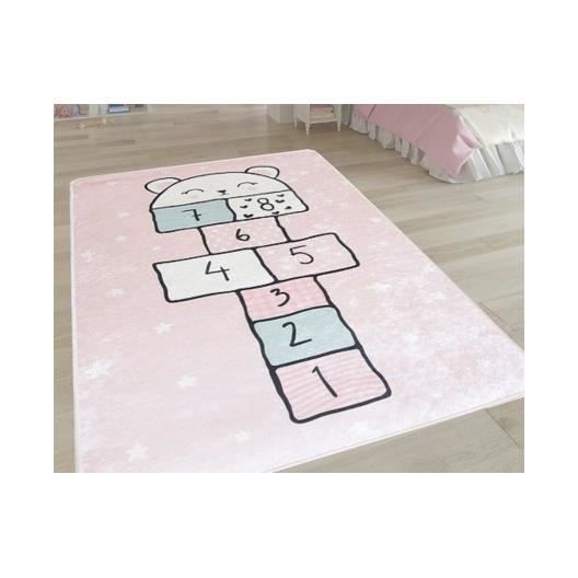 Tapis Enfant Etoile - MANI TEXTILE - Dimensions 120x160 - Rose - Polyester - Pratique douce - Lavable en machine
