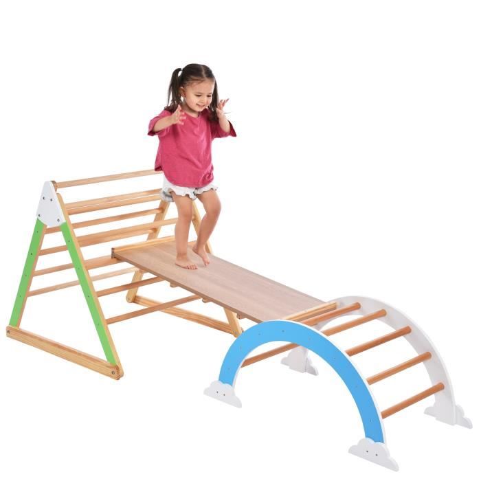 MODERNLUXE Aire de jeux d'intérieur arc-en-ciel 5 en 1 Aire de jeux en bois pour enfants
