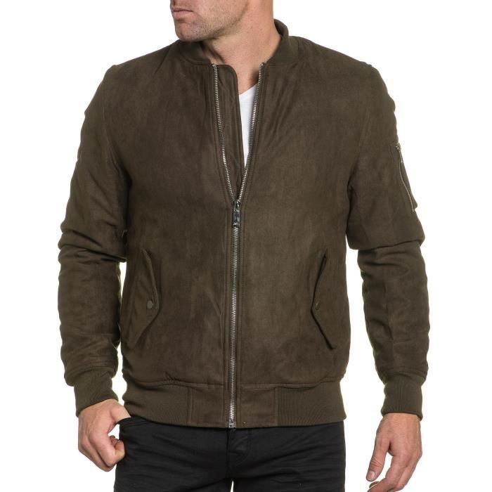 Blouson Bomber Homme Peau De Peche Kaki Vert Cdiscount Pret A Porter