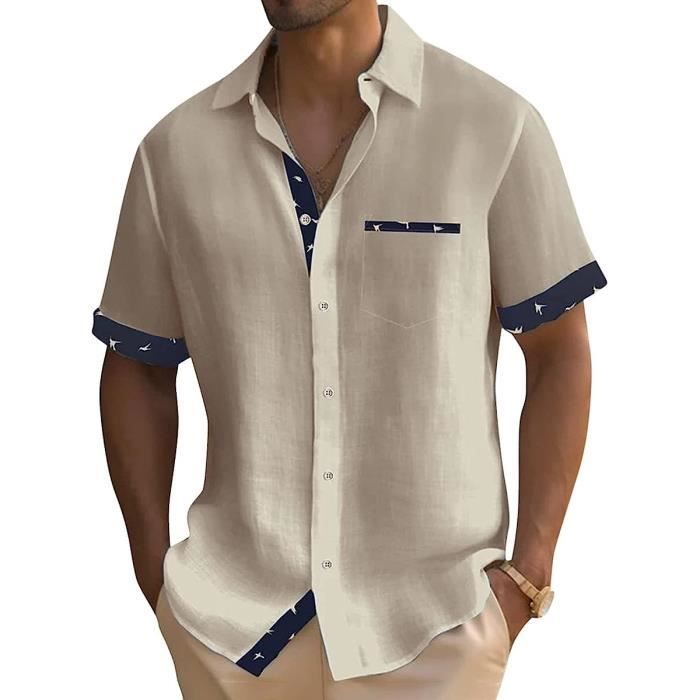 Chemise Homme Carreaux Manche Courte Coton Lin avec Poche Poitrine Chemise Dcontracte Classique Chemisette c couleurs multiple Couleurs multiples Cdiscount Pret a Porter