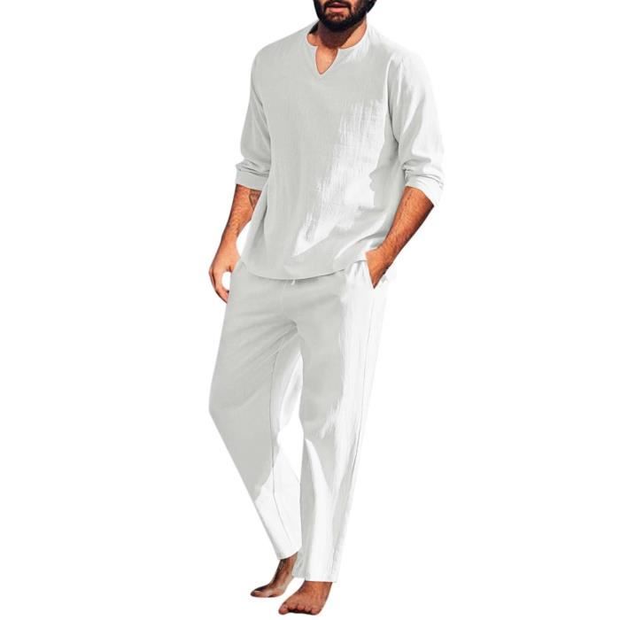 Ensemble 2 Pieces en Lin Homme Chemise et Courte Survetement Homme Ensemble Ete Chemise et Pantalons Longue pour Blanc Blanc Cdiscount Pret a Porter