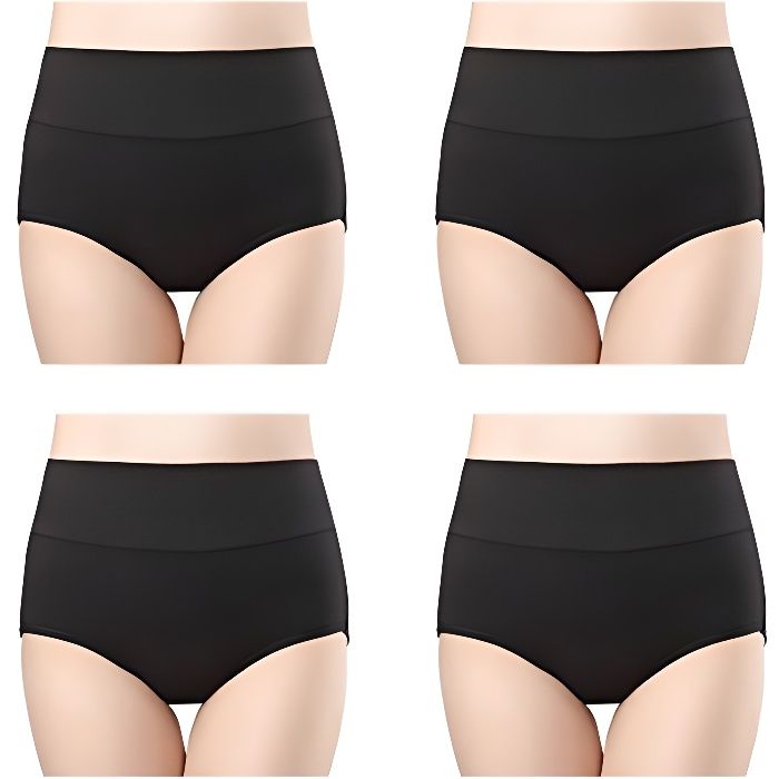 Culottes Femmes Coton Lot de 4 Taille Haute sous vetements Elasticite Slip Boxer Shorty Femme Noire Grande Taille 38 58