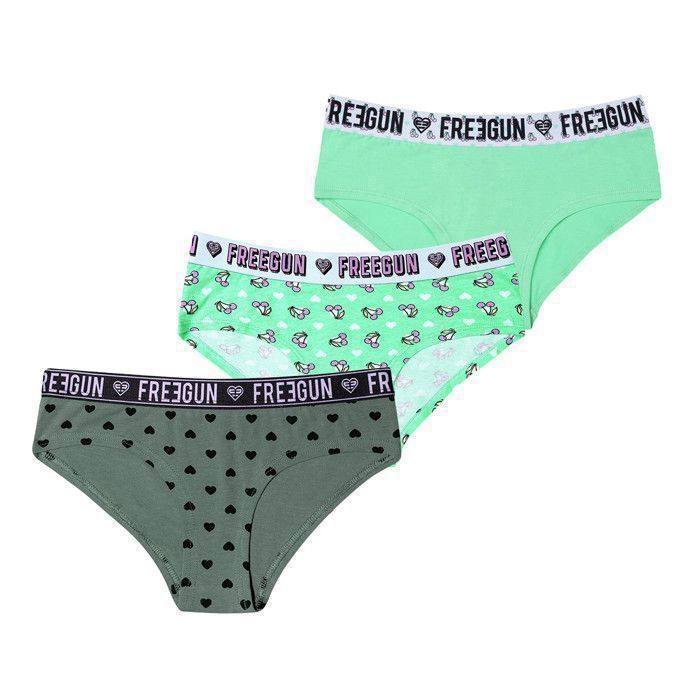 FREEGUN Culotte fille coton sous vetement fille hypoallergenique naturel et stretch Lot de 3 bleu kaki Turquoise Cdiscount Pret a Porter