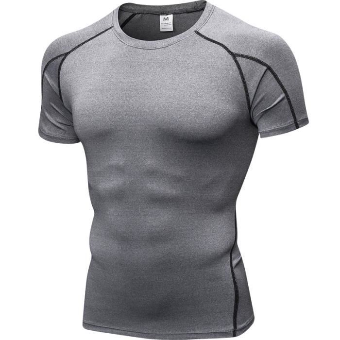 Tee Shirt Compression Homme - LEOCLOTHO - Running Fitness - Blanc -  Respirant - Manches Courtes