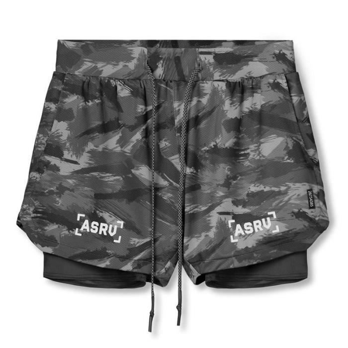 Short de Running Homme - Marque - Modèle - Taille Elastique Respirant Séchage Rapide - Gris