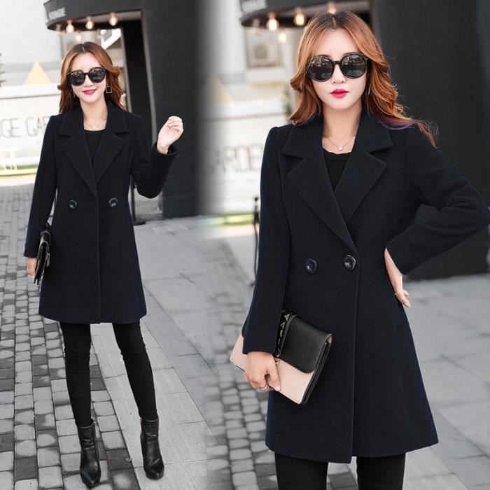 Manteau Manteau d hiver en laine pour femme rouge bleu manteaux veste manteau d exterieur femme automne hiver en Type Black Blanc Cdiscount Pret a Porter