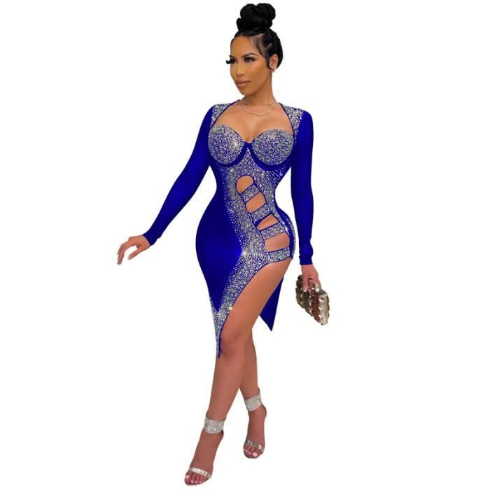 Robe Femme d anniversaire scintillante en FR16FQ7 Bleu