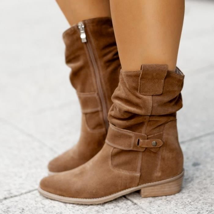 Dakaela Bottes Western pour Femmes, Mollet Grand, Bottines Cowgirl, Talon Épais Classique, Chaussures de Soirée