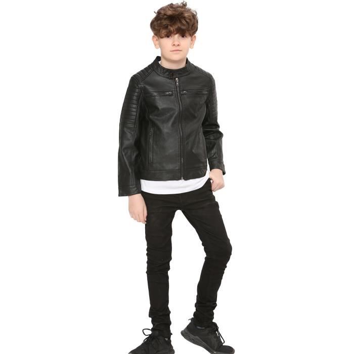 Veste de moto pour enfant Noir Garcons Age 5 13 Ans Manches longues et capuche doublee Noir Cdiscount Pret a Porter
