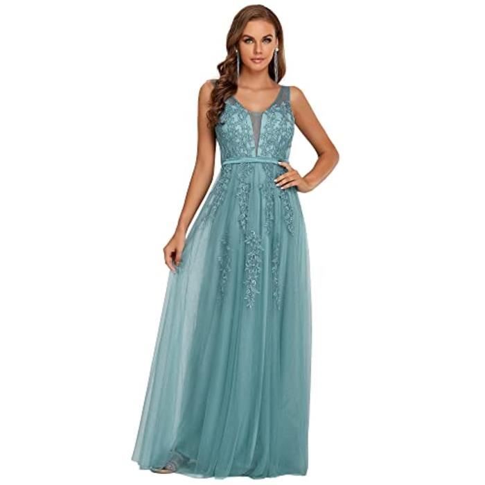 Robe De Soirée Longue Femme BUOYDM - Sans Manches, Col En V - Style élégant A-Line - Polyester Extensible - Pour Cocktail, Mariage, Soirée