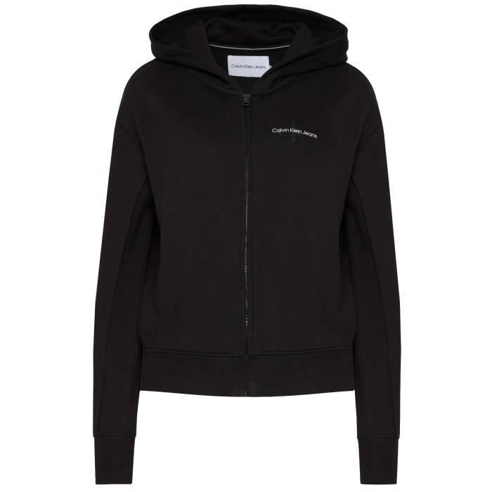 Sweat zippe a capuche Calvin klein Femme Noir Cdiscount Pret a Porter