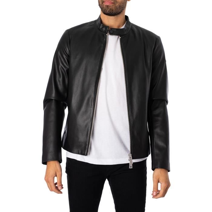 Veste en similicuir Armani Exchange Homme Noir Poches zippees Col large