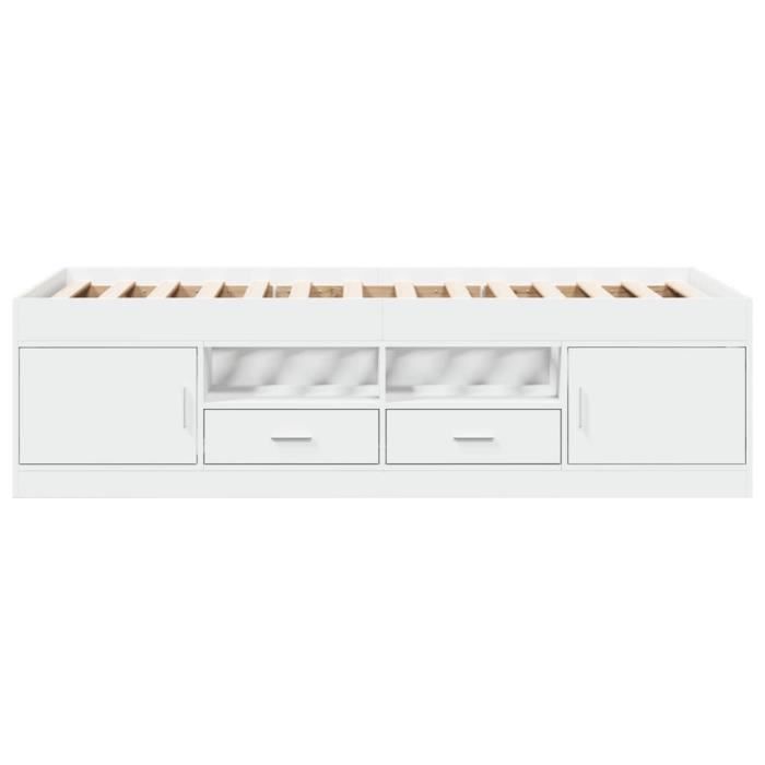 Lit de jour - MXZZAND - 90x190 cm - Bois dingénierie - Blanc - Avec tiroirs de rangement