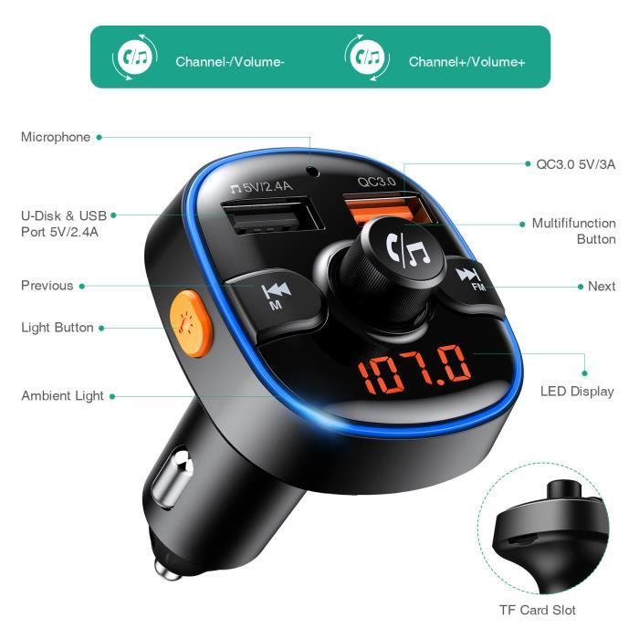 Swissten Transmetteur FM Bluetooth 5.3 Charge rapide 15.5W RGB et