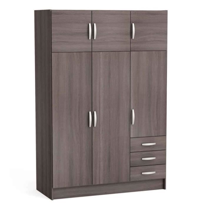 Armoire 6 Portes & 3 Tiroirs "maëlys" 198cm Chêne Vulcano Paris Prix