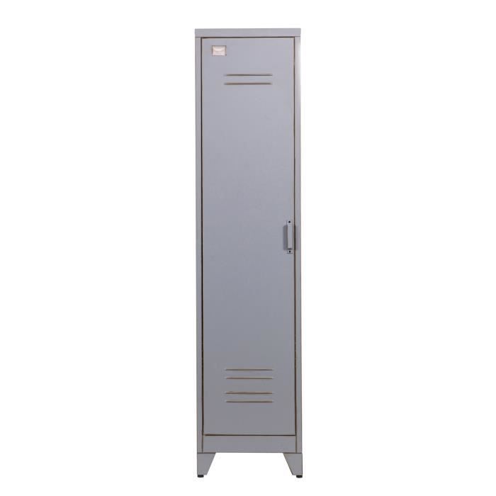 Armoire Metal Avec 1 Porte Vintage Gris H 182 X L 43 X P 50 Cm
