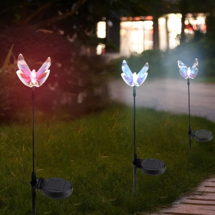 Qiilu lumière de voie LED Lampe de pelouse de jardin multicolore papillon LED de jardin étanche à énergie solaire (violet)